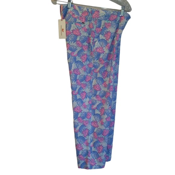 Vineyard Vines Cropped Pants Women’s 2 Linen Blend Pineapple Blue Pink NWT - Picture 9 of 16